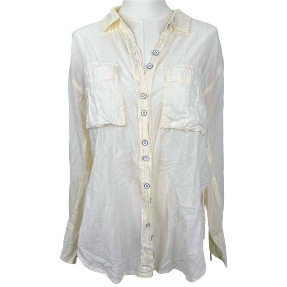 We The Free Button Up Collared Shirt Blouse Ivory Lightweight Sheer Spring  XS